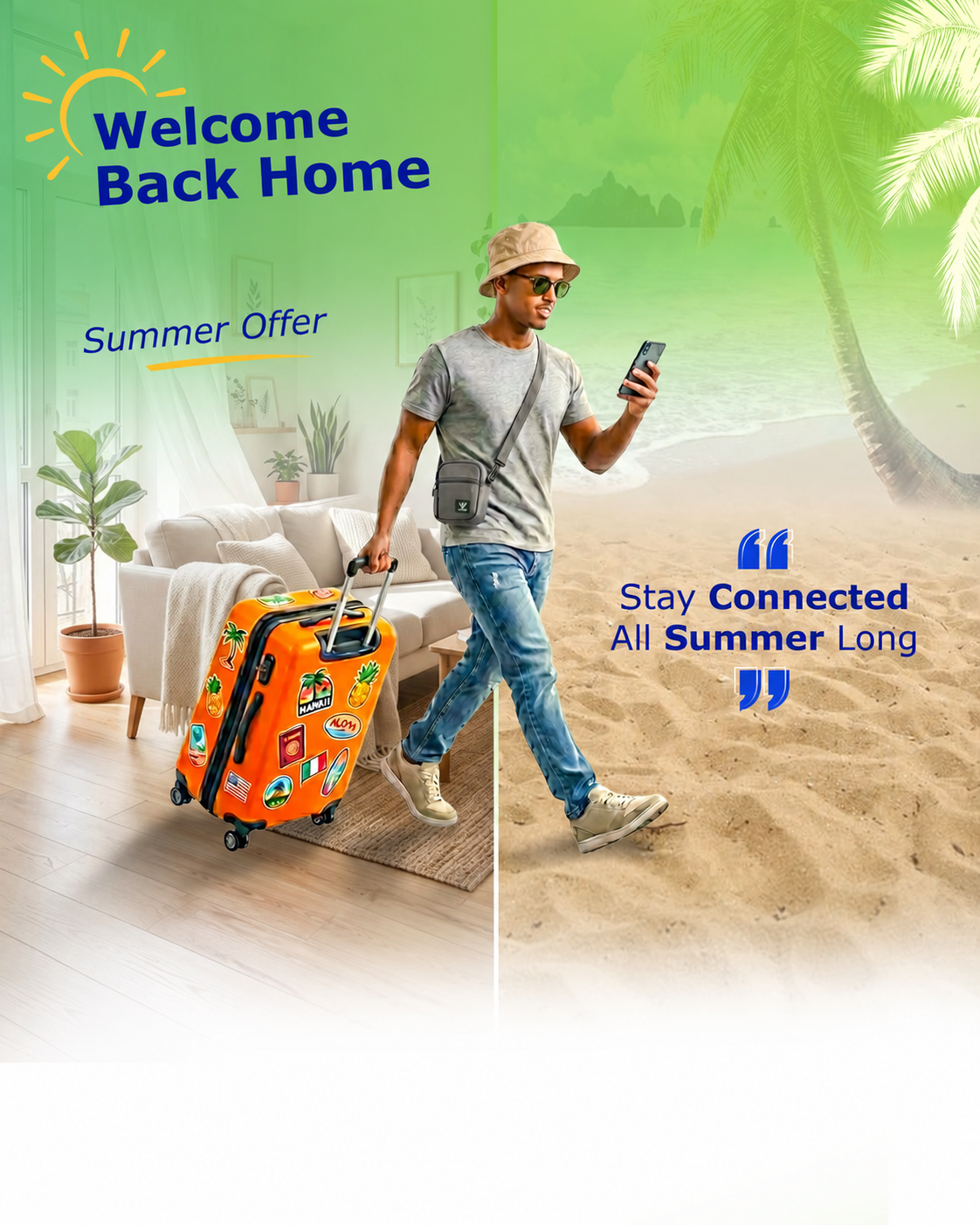 Traveler staying connected with Telesom 5G and Fiber summer offer